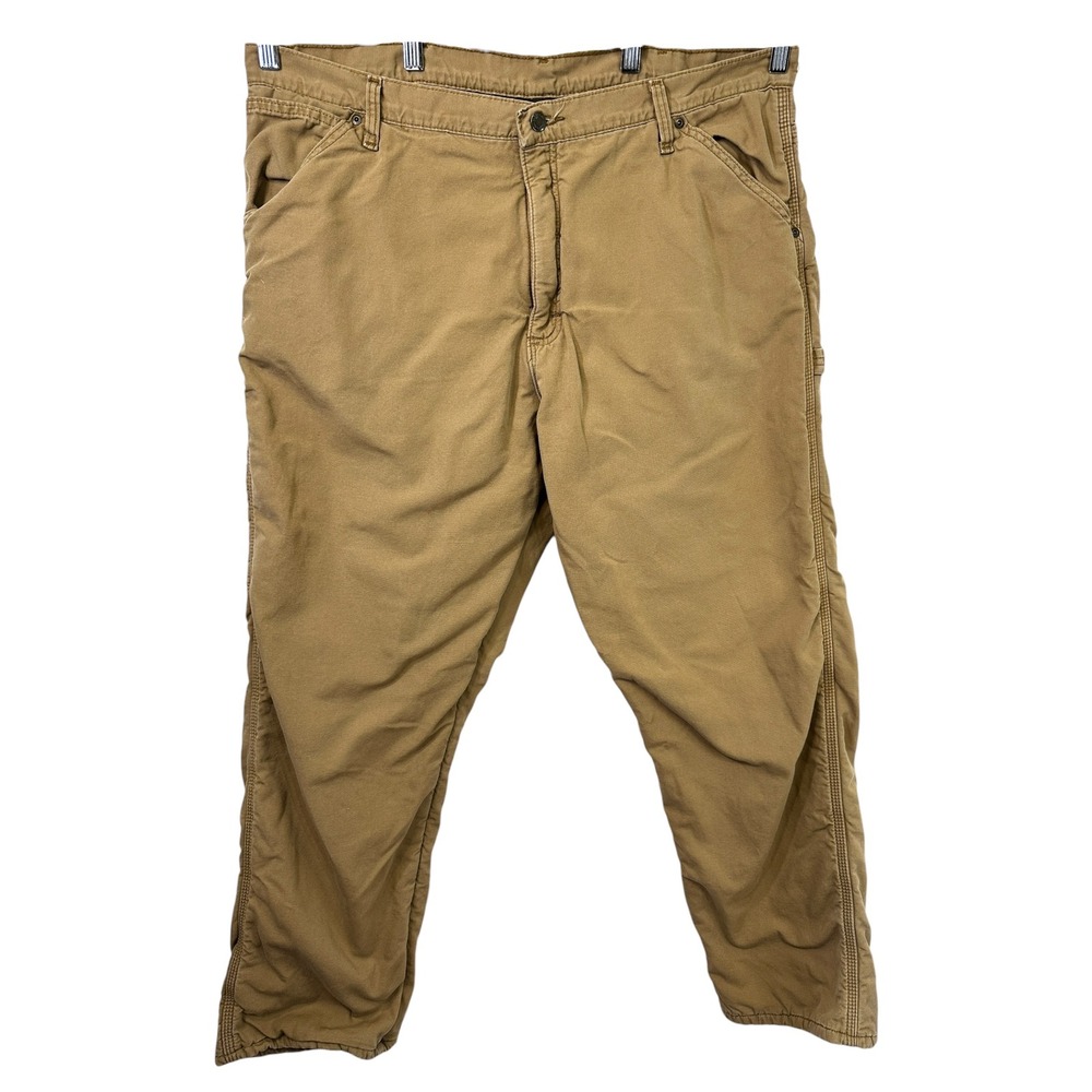 Wrangler Fleece Lined Pants Mens Size 38x32 Carpenter Tan Khaki Workwear Chore A